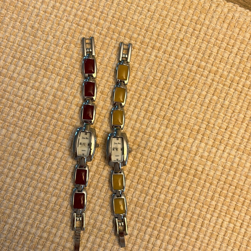 Watch bracelets - yellow gem and burgundy gems